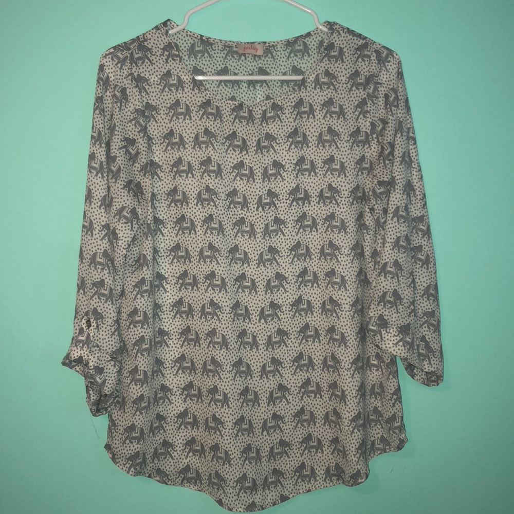 flowy grey and off-white elephant shirt